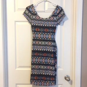 Patterned Form Fitting Dress.